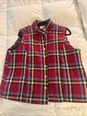 Vintage Quilted Red Plaid Button-Up Vest